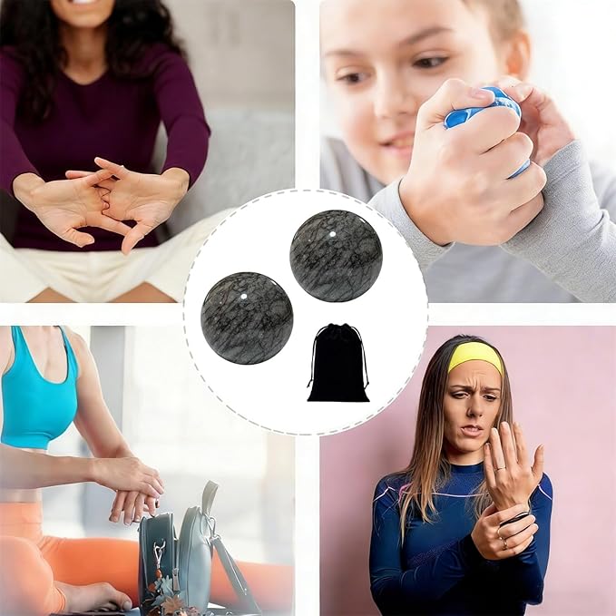 Hand Therapy Balls for Stress Relief,Baoding Balls for Women & Men,Marble Chinese Massage Ball Set for Hand Exercise,Arthritis,Brain Stress Relief,2 Pack with Storage Bag (1.38inch Dark Grey)