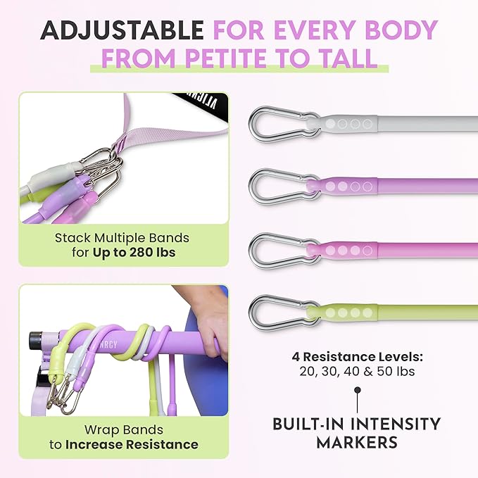 Portable Pilates Bar Kit with Resistance Bands (20, 30, 40, 50 LBS) – Adjustable Home Workout Equipment with 8 Week Training Program – Full Body Fitness Bar for Pilates, Strength Training