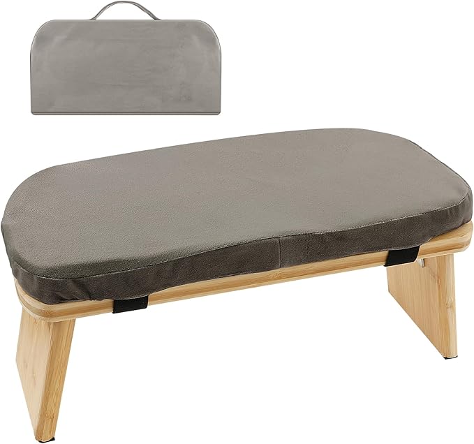 Folding Meditation Bench, Bamboo Kneeling Stool with Cushion, Portable Meditation Chair, Yoga Stool, Yoga Bench, Zen Practice, Comfortable Kneeling Chair, 16.9x7.5x7.1in (Grey)