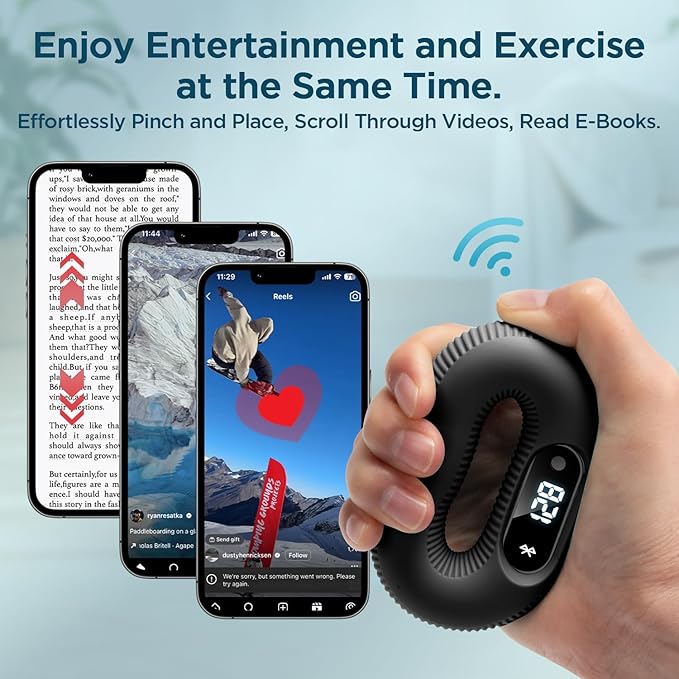 Smart Grip Trainer, Supports Multiple Game Interaction and HID Mode Video Browsing,Grip Strength Trainer for Fitness, Stress Relief and Rehabilitation Training, Resistance 30 Pounds Hand Trainer Black