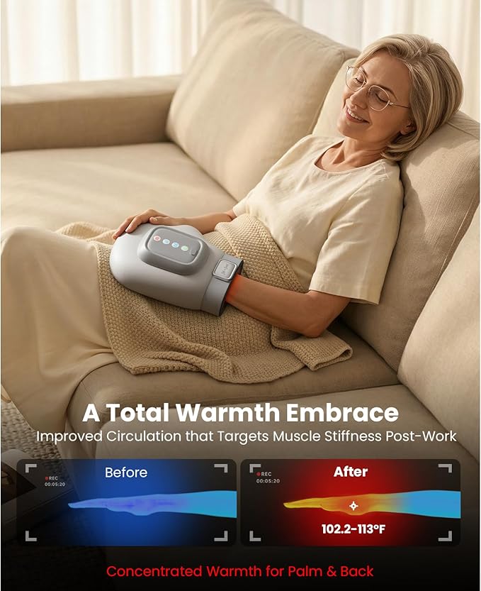 BOB AND BRAD Hand Massager with Heat and Compression, Individual Fingers, FSA-HSA Eligible, Cordless Portable HandSpa Prime Hand Massager for Arthritis and Carpal Tunnel, Pain Relief, 5 Intensities