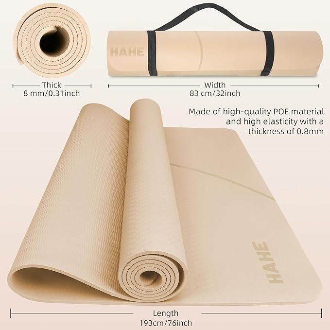 Large Yoga Mat Thick, 76"x32"x0.31"Wide POE Exercise Mat with Non-Slip Surface & Carry Strap, Anti-Tear Workout Mat for Yoga, Pilates, Fitness