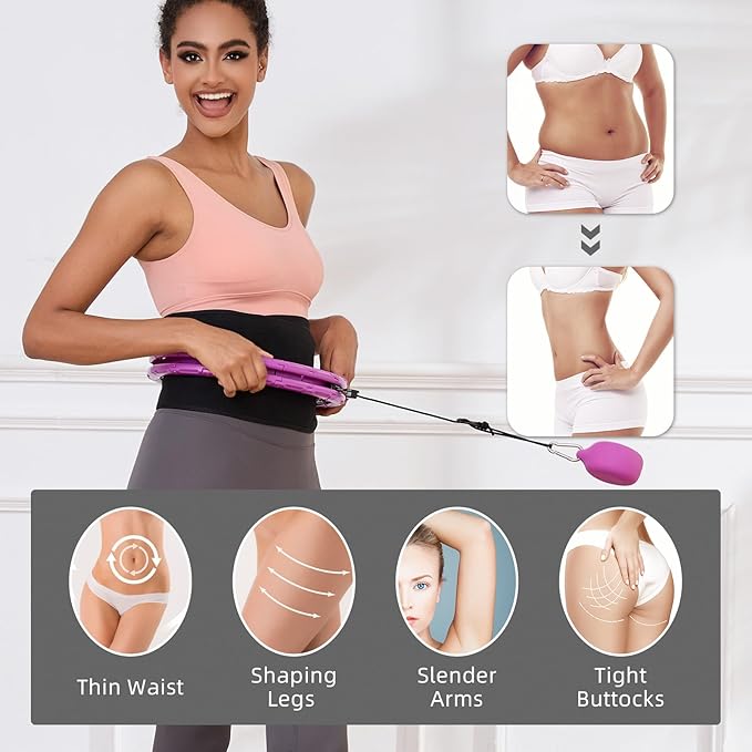 Weighted Fit Hoop Plus Size with Extra Sweat Belt for Adult Weight Loss, 32 Detachable Links Smart Fitness Hoop, Fitness and Massage 2 in 1, Great for Adults and Beginners