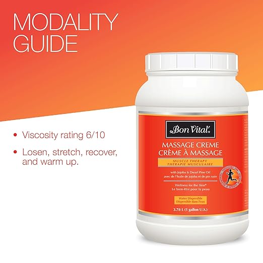 Bon Vital' Muscle Therapy Massage Creme, 1-Gallon, Massage Cream with Essential Oils for Deep Tissue, Sports, Swedish & Trigger Point Massage, Smooth Texture