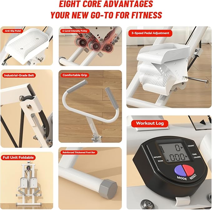 Foldable Stair Stepper for Home Gym with Leg Massager Roller, Full Body Workout Climber Machine, Fitness Equipment with Adjustable Handles