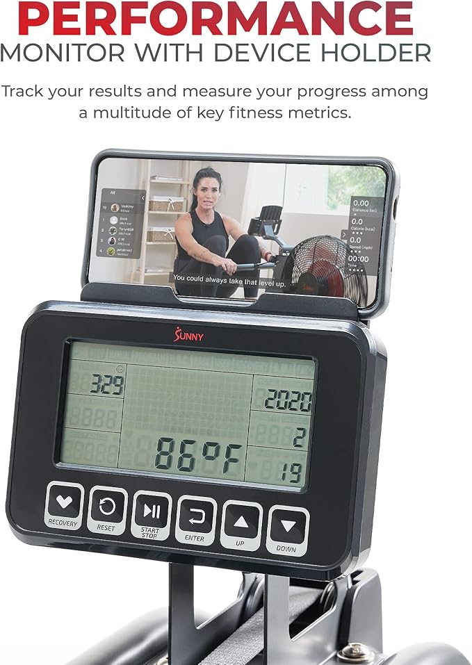 Sunny Health & Fitness AquaStrive Series Smart Water Rower, 300LB Capacity Plus Dynamic Hydro Resistance for Home Cardio Workout, Free SunnyFit Training App Connection