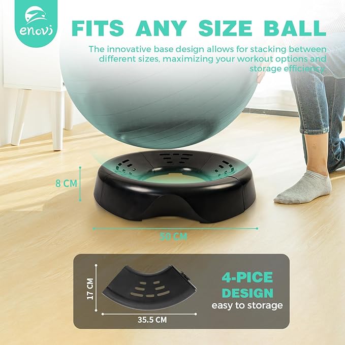 EasyBalance Exercise Ball, Yoga Ball, with Base & Pump Set, 65cm, Pineneedle Green