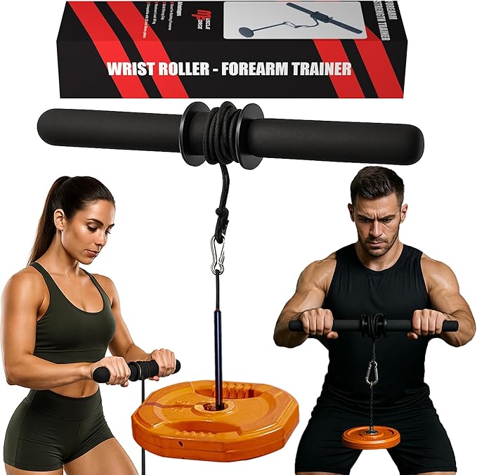 Wrist Roller & Forearm Strengthener, Forearm Exerciser Trainer for Men, Wrist and Grip Strengthener, Up to 130 LBS Load, Non-Slip Grip, 25mm/50mm Load Compatible Fore Arm Strength Trainer