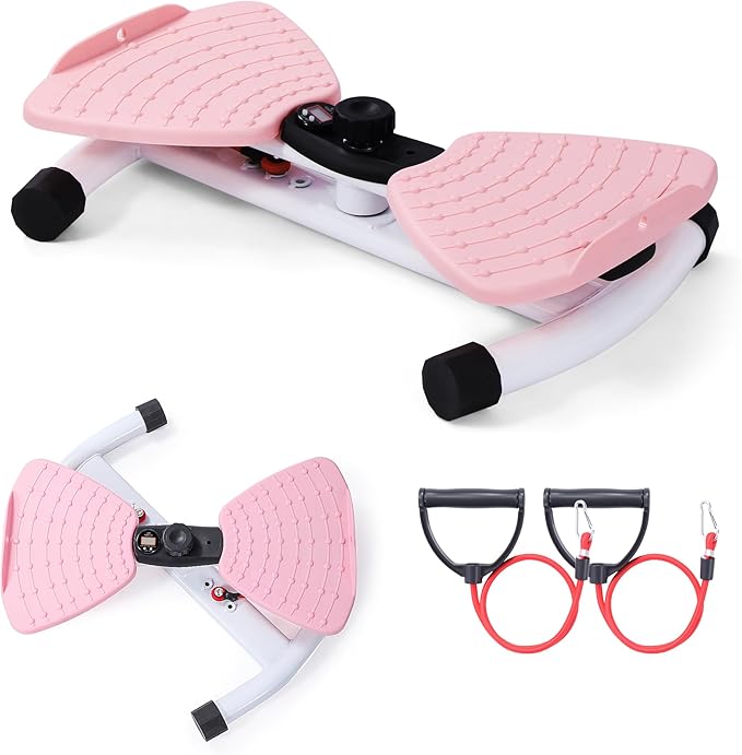 Waist Twister Machine Exercise With Digital Display To Track Time, Reps And Calories Burned, Waist twister machine With Balance Rope, Noiseless Abs Twister Plate, Holds 220 Lbs (pink and white)