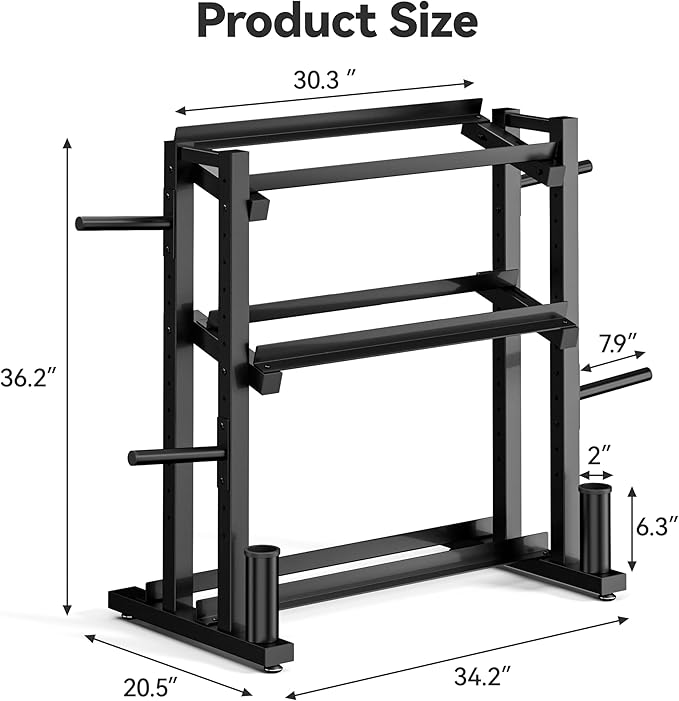 3-Tier Heavy-Duty Dumbbell and Plate Rack 1200LB Capacity, Adjustable Weight Storage Stand for Dumbbells, Kettlebells, Barbells & Weight Plates, Compact Multifunctional Organizer for Home Gym