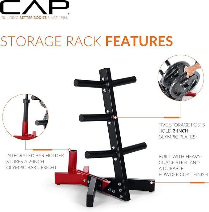 Cap Barbell Olympic Plate Tree Storage Rack, Multiple Colors