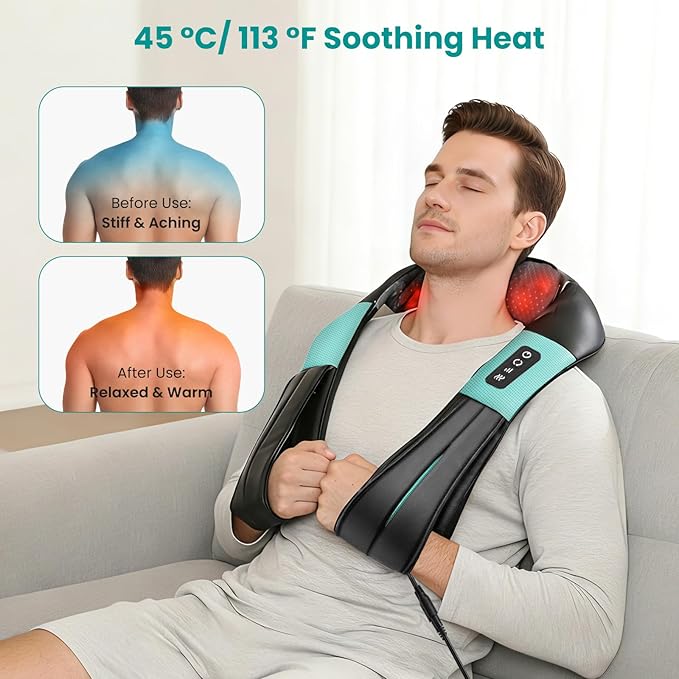 Nekteck Shiatsu Neck Massager with Heat for Pain Relief Deep Tissue, 2026 Upgraded 3D Back Shoulder Kneading Massage Pillow, Body Muscle Relaxation Tools Gifts for Him Her, Blue (NOT Cordless)