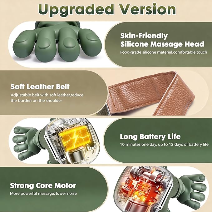 Neck Massager with Heat - Deep Tissue Shiatsu Electric Neck and Shoulder Massager with Fingers, 4D Kneading Design for foot back body, Cordless Masajeador De Espalda Y Cuello, Portable for Travel