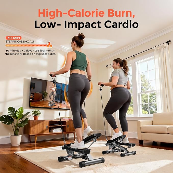Sportsroyals Stair Stepper,Twist/Mini Stepper for Exercise at Home,Step Machine with Resistance Bands for Full Body Workout, 350lbs+ Capacity