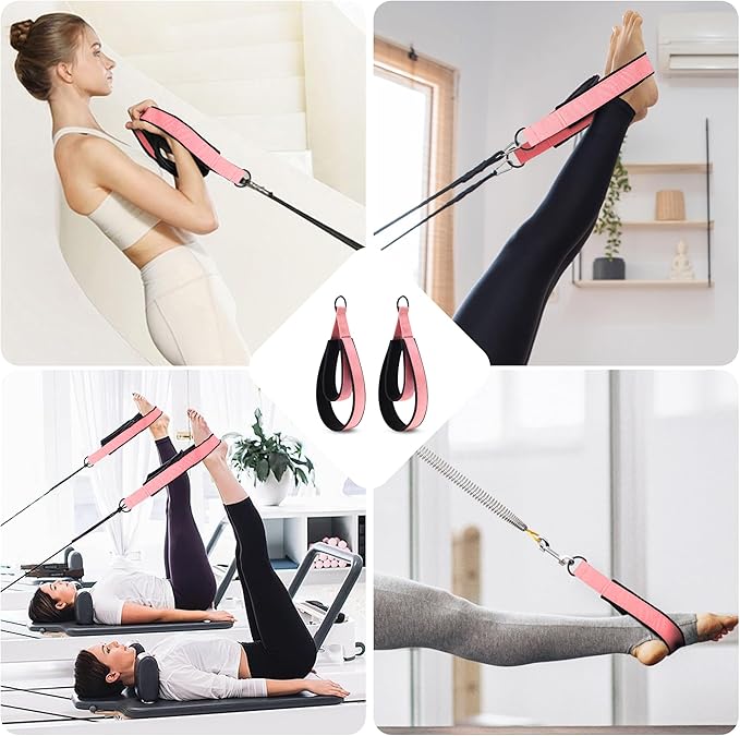 2PCS Comfortable Enhanced Thickness Pilates Double Loop Strap - D-Ring Strap for Home Gym & Yoga Workout Accessories