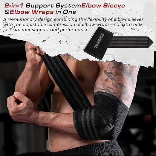 TAVIEW Elbow Sleeves & Elbow Wraps 2-in-1,5mm Neoprene with Adjustable Integrated Wrap for Custom Compression Over 7mm Compression, Knee Support Brace for Weightlifting, Squats & Gym