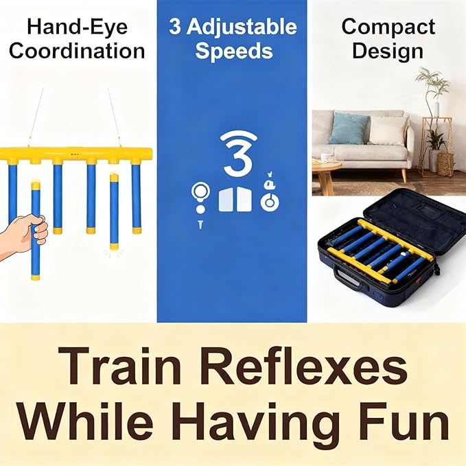 FOLENZU Reflex Game, Reflex Challenge Game, Reflex Game Falling Sticks, Reflex Drop Sticks Challenge Game, 3-Speed Reflective Drop Stick Games, Catching Sticks Games