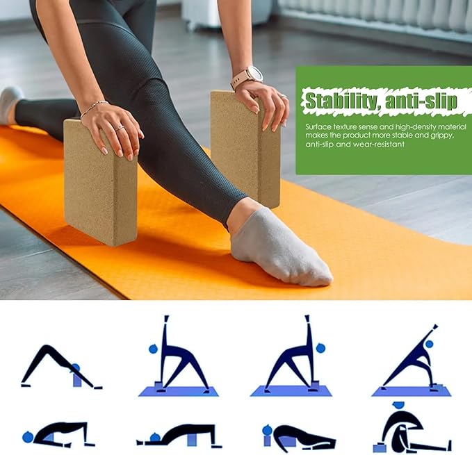 Cork Yoga Blocks, Natural Cork, High Density with Non Slip Surface, Eco-Friendly Accessories for Women, Ideal for Yoga, Pilates, Stretching…