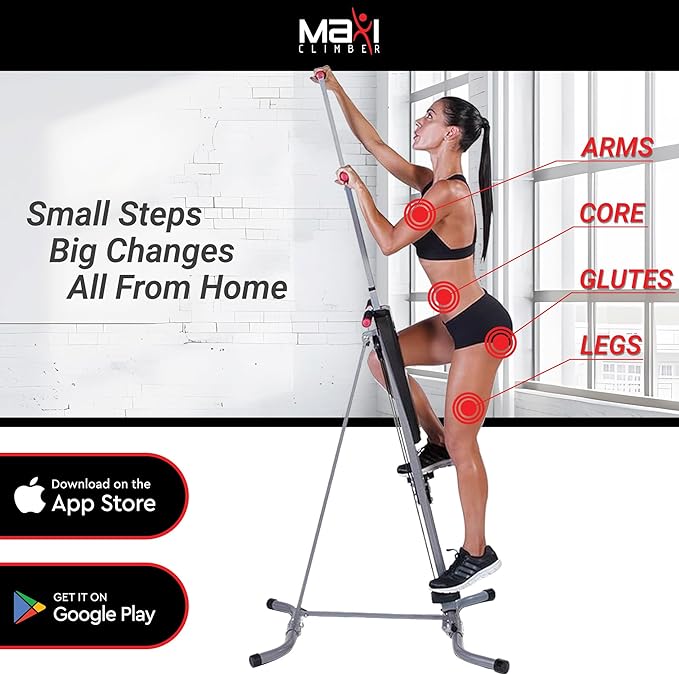 MaxiClimber 2.0 Vertical Climber ERS (Elastic Resistance System) - Easy to Assemble, Folding Exercise Machine Combines Cardio & Strength Training for a Low Impact, Full Body Workout - Free Fitness App