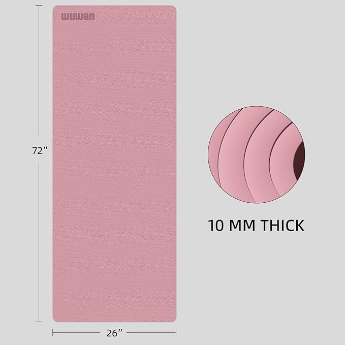10 mm Yoga Mat 72"x26" TPE Non-Slip Exercise Mat 0.4" Thick, Easy-to-Carry Fitness Mat for Yoga, Pilates & Workout, Professional Mat, Made with Recyclable Material, Durable, Easy to Clean