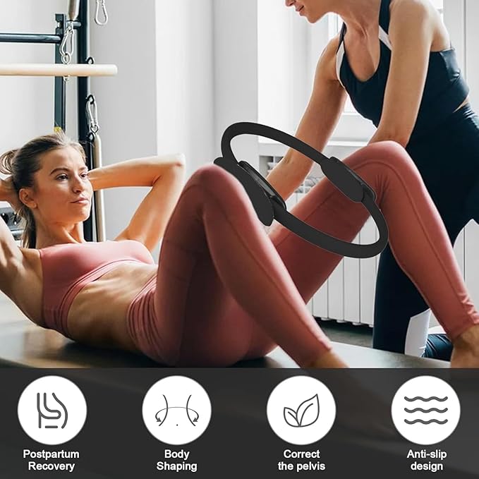 Pilates Ring Fitness Circle 14.96" Yoga Rings Magic Circle with Dual Padded Handles for Toning Arms, Thighs/Legs & Core
