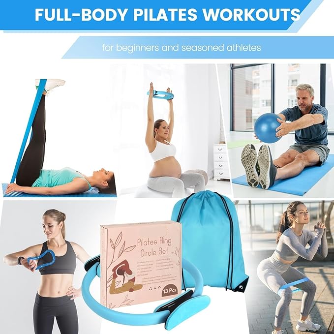 JITUIHOM Home Pilates Essentials Kit for Women - Complete Pink Equipment Set with 9 Inch Yoga Ball, Figure 8 Resistance Band, Bands & Accessories, Ring for Beginners Workouts