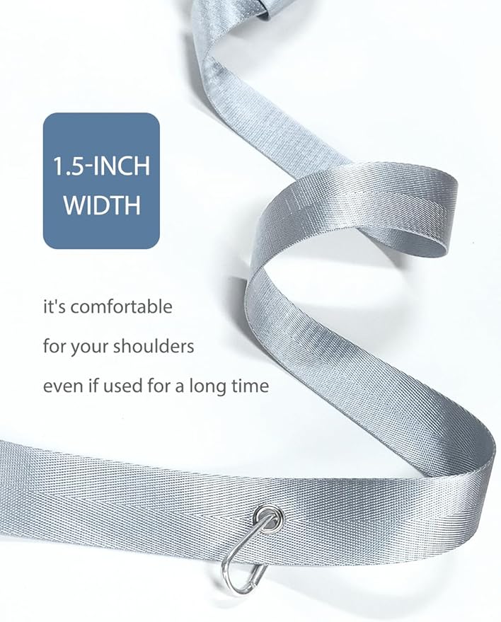 Yoga Mat Strap with Carabiner Clip, Adjustable Carrier for Yoga Mats, Silver Gray [MAT NOT Included]