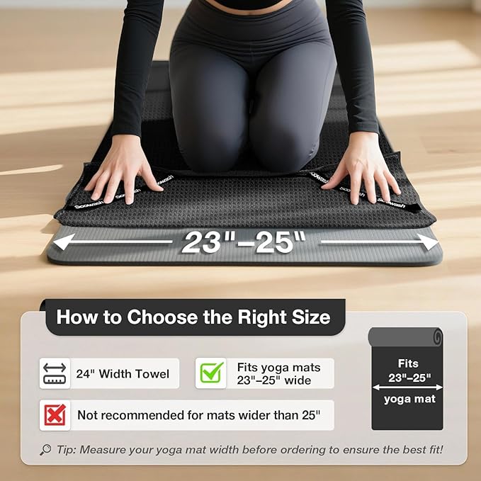 Hot Yoga Towel 2 Pack Yoga Mat Towels Microfiber Yoga Towels for Hot Yoga Non Slip Absorbent Anti-Slip Cover Hot Pilates Exercise Fitness 24 inch X 72 inch Black