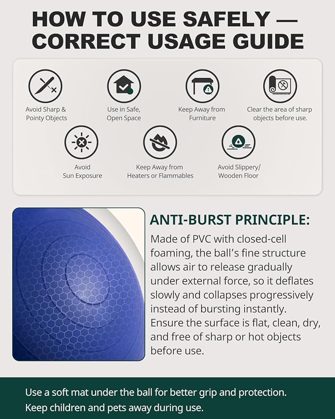 Trideer Exercise Ball for Yoga, Pilates & Fitness – Stability Ball Equipment for Home Gym & Office Chair, Core & Balance Training Accessories, Physical Therapy Equipment, Quick Pump Included, 5 Sizes