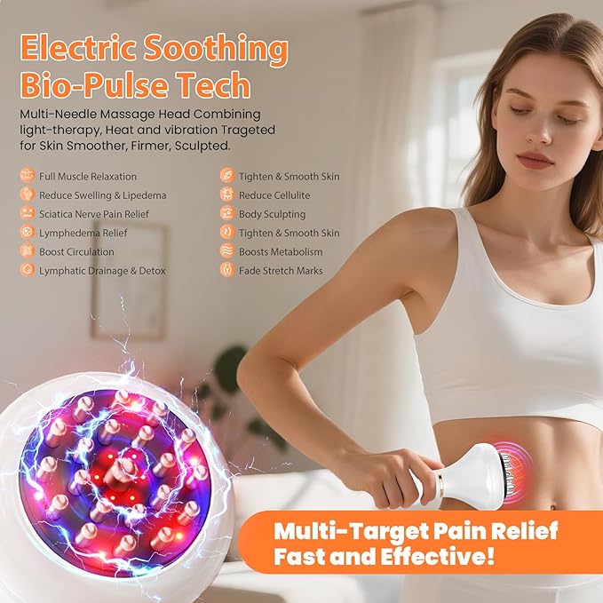 Lymphatic Drainage Massager, Anti-Cellulite Massager For Body Cellulite and Thigh & Belly Stretch Marks Reduction, Handheld Massage tools for lymphedema & lipedema, Sciatica Nerve pain relief Devices