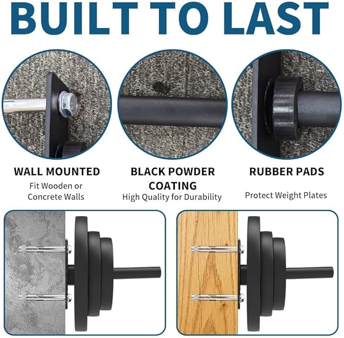 Wall Mounted Weight Plate Holder, Bumper Plate Rack for Home Gym Wall Organized, All Kinds Sizes