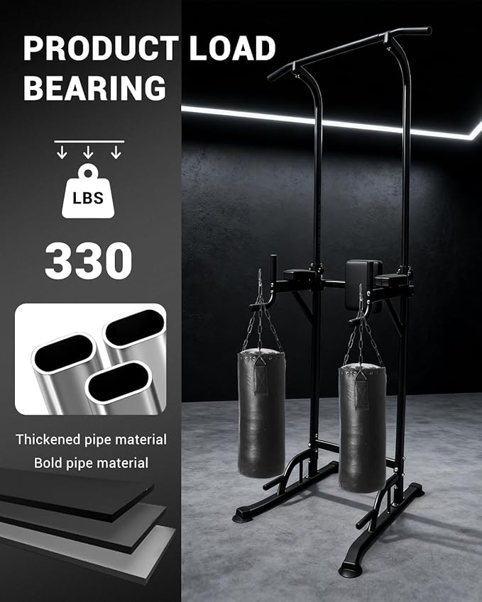 Power Tower Pull Up Bar Station, Height Adjustable Free Standing Dip Station, Home Strength Training Fitness Workout Equipment for Home Gym