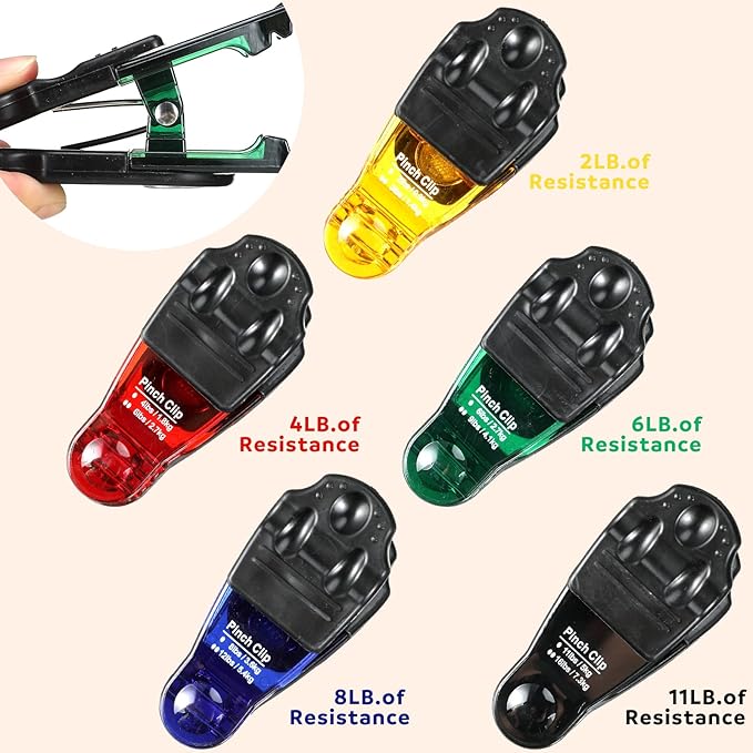 Shappy 10 Pcs Graded Pinch Exerciser Grip Finger Strength Trainer Pinch Clips Rehab Thumb Exerciser Hand Therapy Equipment for Recovery Conditioning from Injuries Surgery, 5 Colors