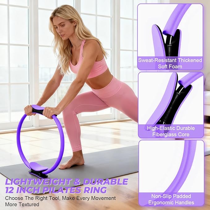 20 Pcs Pilates Ring Set for Women, Magic Circle Pilates Rings 12" with Resistance Bands, Pilates Kit for Home Workouts, Pilates Equipment for Strength, Toning and Flexibility