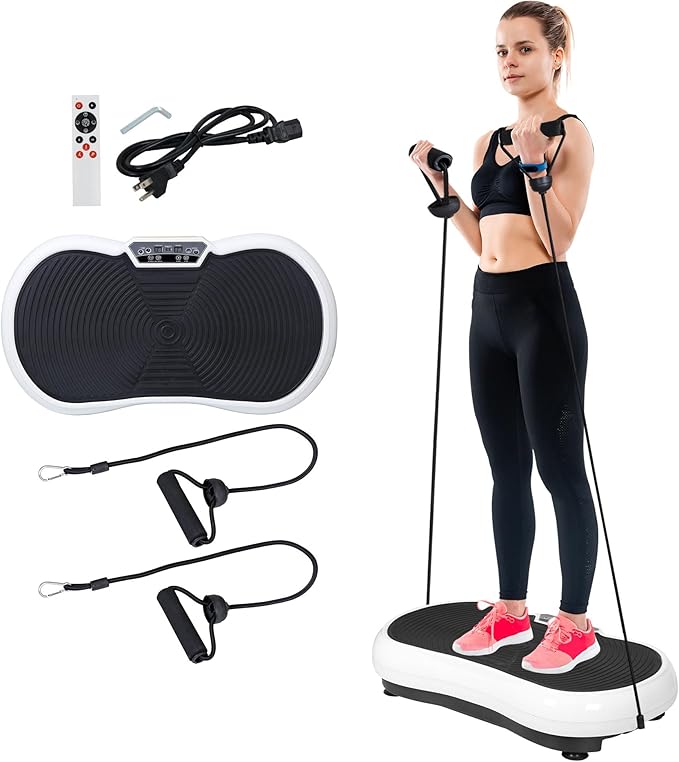 SUPER DEAL Pro Vibration Plate Exercise Machine - Whole Body Workout Vibration Fitness Platform Fit Massage Workout Trainer w/Loop Bands + Bluetooth + Remote, 99 Levels
