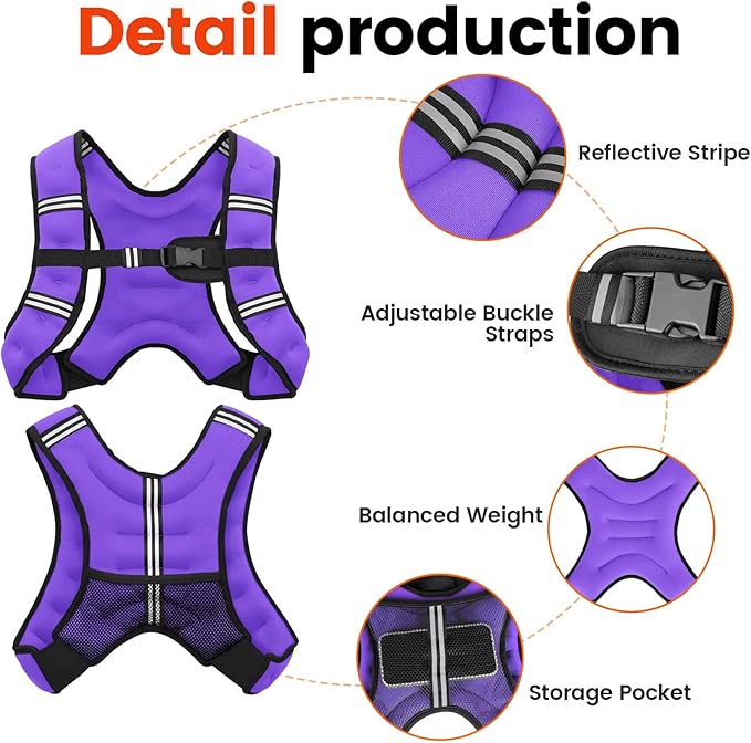 Weighted Vest, 6lb/8lb/10lb/12lb/16lb/20lb/25lb/30lb Weight Vest for Men Women, Body Weight Vests Adjustable with Reflective Stripe for Strength Training, Running, Workout, Jogging, Walking