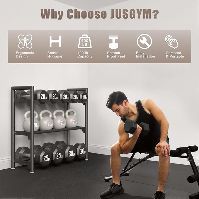 Dumbbell Rack Stand Only, 400LBS Capacity Weight Rack for Home Gym Storage, Adjustable Weight Storage Racks, Heavy-Duty Kettlebell Rack ﻿