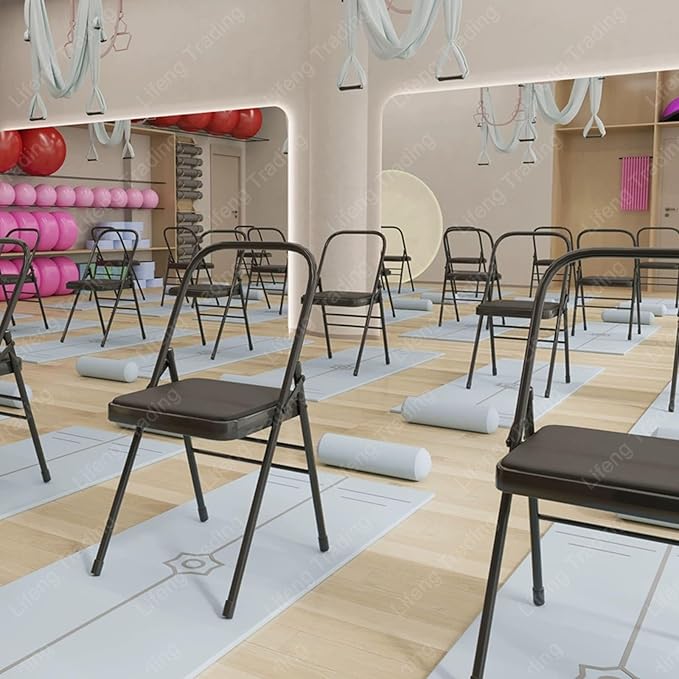 Foldable Yoga Auxiliary Chair for Adults Backless Yoga Chair Portable Curved Chaise LoungeChair forYoga YogaAuxiliaryChair with Anti Slip Foot Pads for Stretching Balance Training(Black)