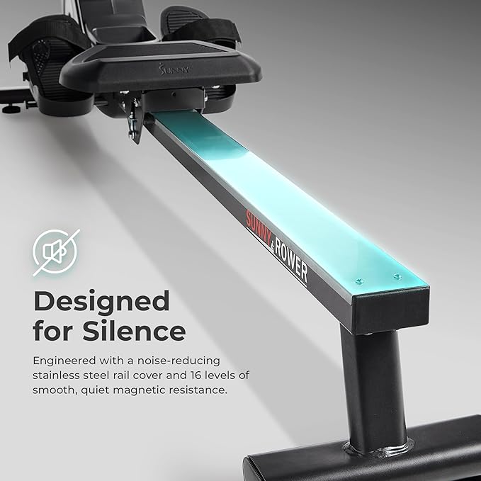 Sunny Health & Fitness Magnetic Rowing Machine Rower with 8-Level Resistance, 53.4" Extended Slide Rail & Digital LCD Display - SF-RW5515
