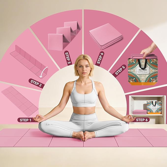 Foldable Travel Yoga Mat 72"x24"x0.24", Lightweight Non Slip Exercise Mat, Portable Folding Workout Mat for Yoga, Pilates, Stretching, Home Gym, Outdoor Fitness & Travel
