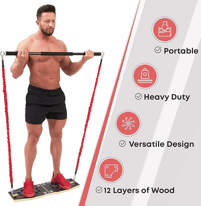 Resistance Band Bar for Fitness - Workout for Exercise, Squat, Biceps, Triceps, Shoulders, Back - Adjustable 3 Parts for Resistance Bands - Durable Portable Steel Pilates Bar