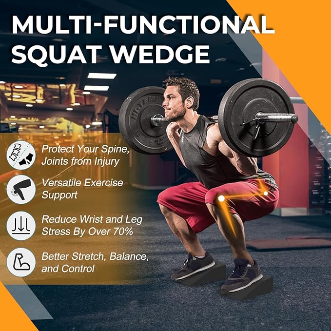 2 Pack Squat Wedge, Supportive Foot Wrist Exercise Wedge for Squat, Yoga, Pushup, Balance, Stretch, Strength, Pilates, Plank, Physical Therapy - EVA Riser Block for Men & Women