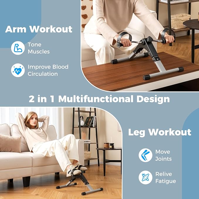GYMAX Pedal Exerciser, Under Desk Bike Foldable with LCD Display for Arms & Legs Workout, Portable Mini Exercise Bike for Seniors Office Home Fitness