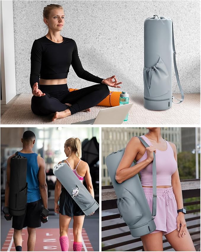 sportsnew Yoga Mat Bag with Water Bottle Pocket and Bottom Wet Pocket, Exercise Yoga Mat Carrier Multi-Functional Storage Bag, Patent pending