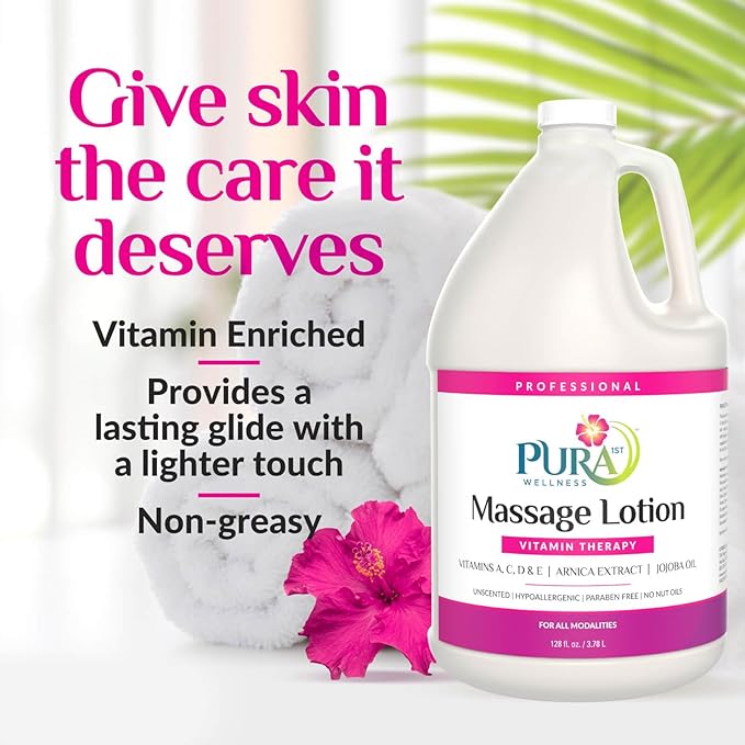 Vitamin Therapy 1 Gallon Massage Lotion, Vitamin E, Professional, Massage Therapy, Deep Tissue, Unscented, Hypoallergenic, Natural Ingredients, Skin Hydrating, Moisturizing, Muscle Relief