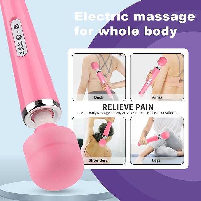 Wired Powerful Handheld Wand Massager, Strong Personal Vibration Massage for Sports Recovery, Back Muscle Aches, Whole Body Pain (Pink)