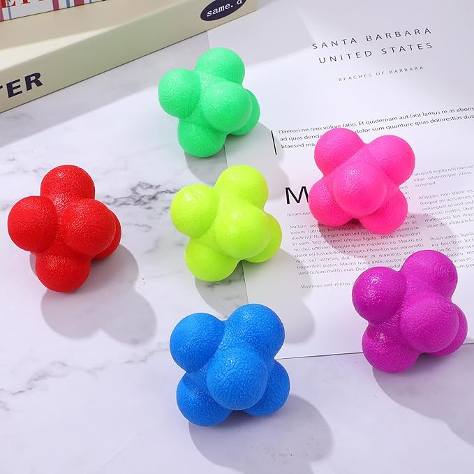 6 Pcs Reaction Balls Hexagonal Training Balls for Speed Agility Training Fitness Exercise with Set for Sports Coordination and Reflex Improvement