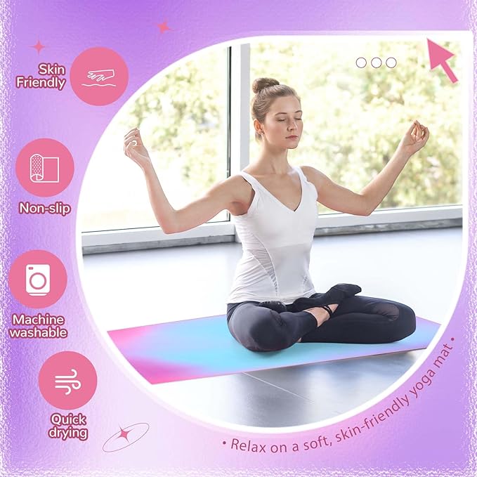 Peryiter Hot Yoga Towel, Yoga Mat Towel with Grip Dot Microfiber Non Slip Sweat Absorbent Mat for Pilates and Fitness, 72" x 24" Soft Blankets Cover for Workout, Gym (Purple and Blue)