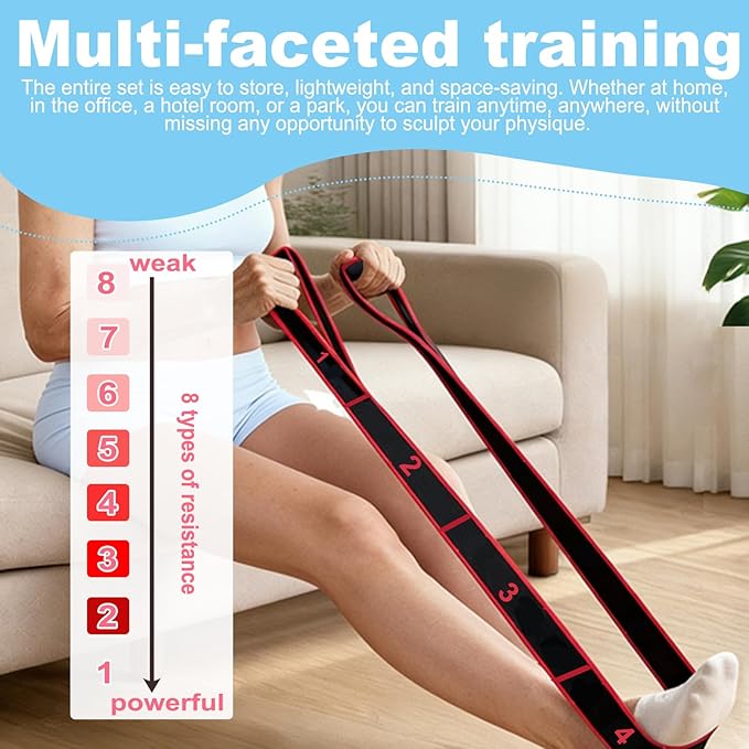 5 Pack Fitness Resistance Band for Stretching and Yoga, 8-Section Resistance Band with Numbered Markings, Applicable to Pilates, Flexibility Training, Full Body Workout