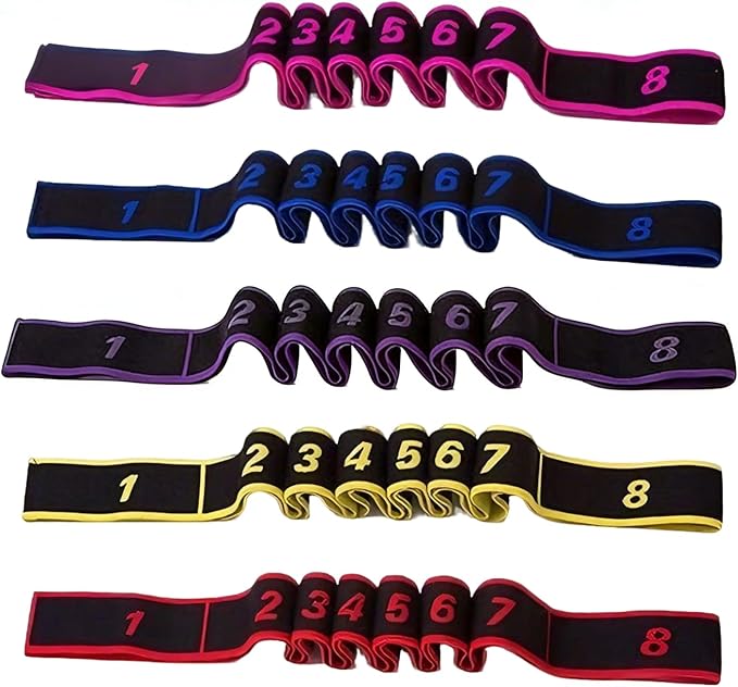 5 Pack Fitness Resistance Band for Stretching and Yoga, 8-Section Resistance Band with Numbered Markings, Applicable to Pilates, Flexibility Training, Full Body Workout